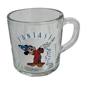 Vintage Walt Disney Fantasia 1940 Sorcerer Mickey Mouse Clear Glass Mug Cup